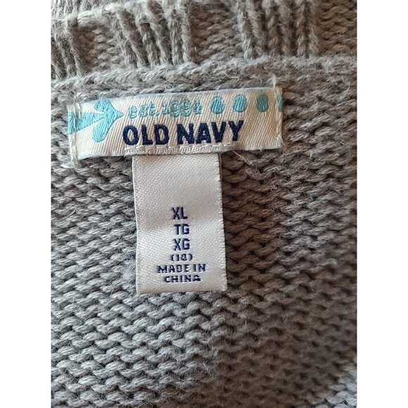 Old Navy Sweater Tunic Girls XL Grey Peace Sign Round Neck Pull Over Ribbed Hem - Picture 5 of 7